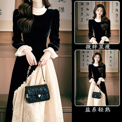 黑色丝绒连衣裙女2025新款