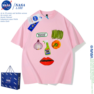 宽松ins潮设计感oversize重磅上衣 t恤女夏季 复古纯棉短袖 NASA美式