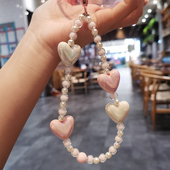 四颗爱心串珠手机挂绳短款 挂链ins挂饰防丢吊绳夹片 串珠手腕女款