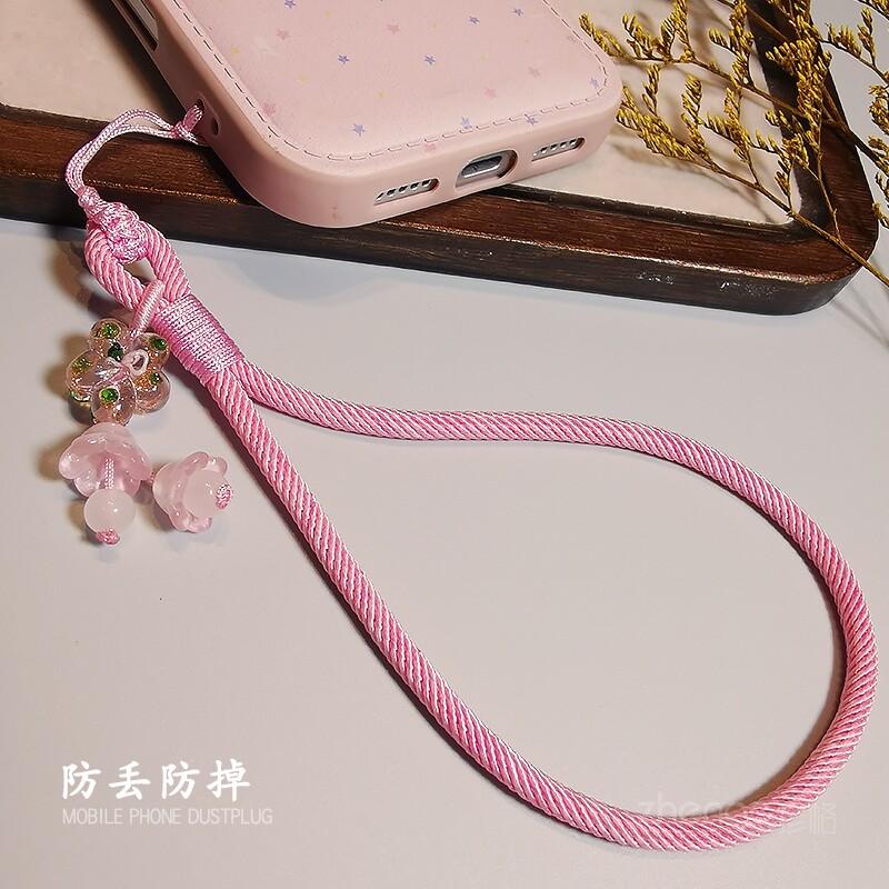 原创手工编织手机挂绳手腕短款琉璃铃兰花吊坠饰品结实耐用防丢摔
