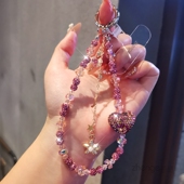 手机链水钻彩心女手腕挂饰高端轻奢挂件串珠手链短手提链手机挂绳