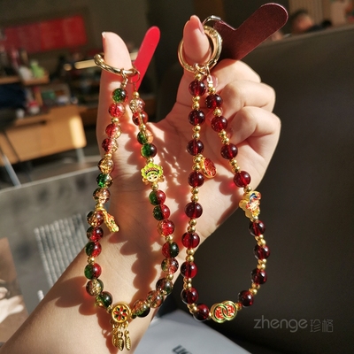 手机挂绳高档招财金珠圆珠手链