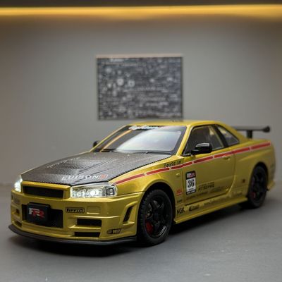 车致合金车模1比24日产GTR34跑车声光回力儿童玩具车模型摆件收藏