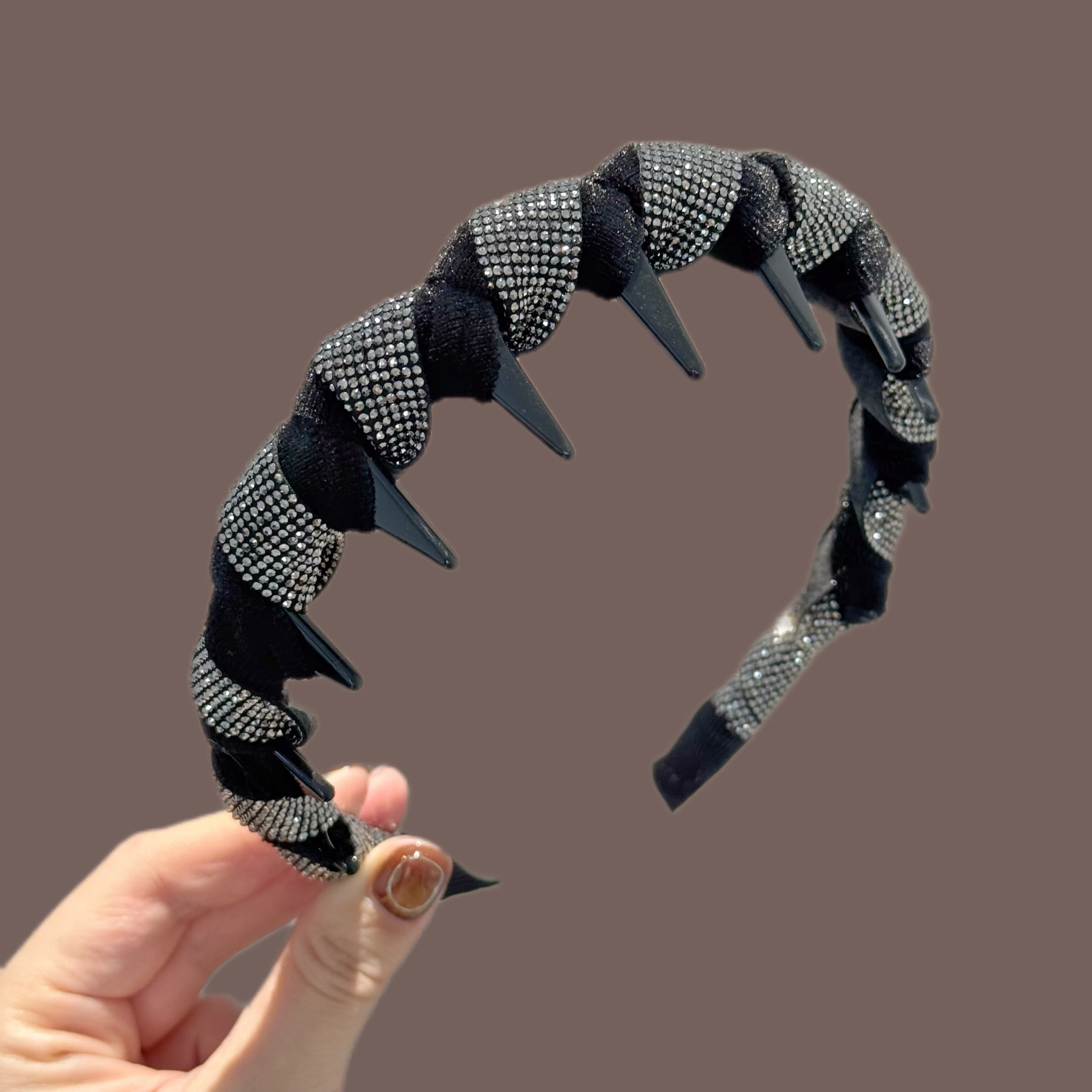 新款满钻时尚带齿黑色丝绒发箍高颅顶发卡秋冬高级感头箍头饰发饰