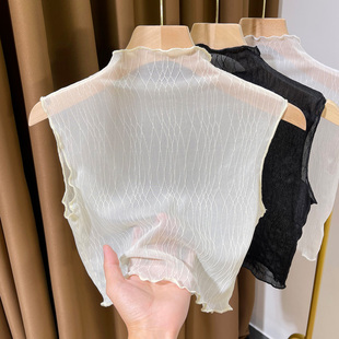 背心 短袖 木耳边蕾丝假领子百搭女假领2024秋冬网纱打底衫 内搭无袖