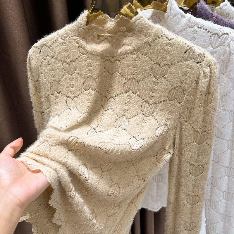 磨毛爱心蕾丝打底衫女2025新款秋冬毛衣内搭洋气半高领保暖上衣女,女装/女士精品,蕾丝衫/雪纺衫,淘宝优惠券,粉丝福利购,淘宝优惠卷