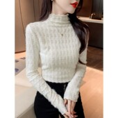 半高领磨毛蕾丝打底衫 高级感小香风毛衣内搭上衣 女高端木耳边小衫
