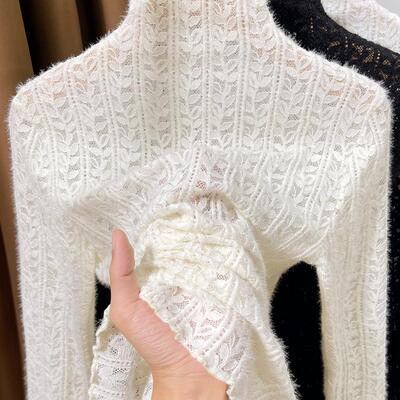 木耳边磨毛打底衫蕾丝内搭薄款