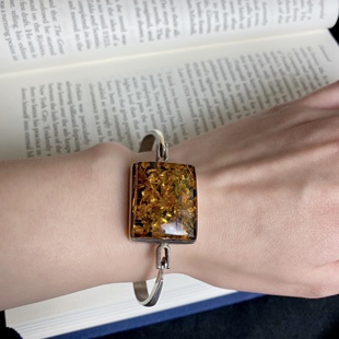 欧美设计师手工老银饰孤品古董首饰925纯银天然琥珀花珀手镯手链