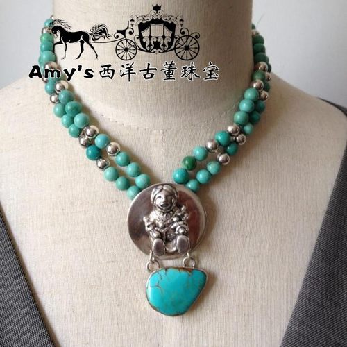 美国纯银天然原矿绿松石项链