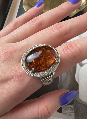 天然琥珀戒指原矿琥珀925纯银戒指vintage古董首饰戒指华丽22号