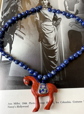 天然青金石项链创汇期出口回流古董首饰景泰蓝项链景漆结合项链