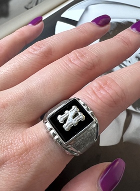 925纯银黑玛瑙戒指古董首饰