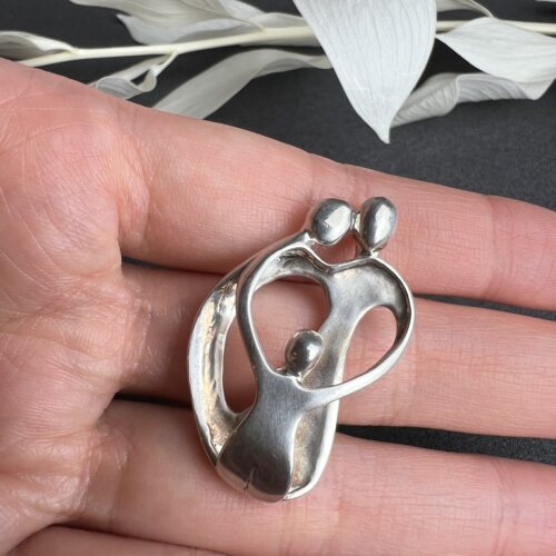 欧美中古首饰印第安设计师品牌Carolyn Pollack925银三口之家吊坠