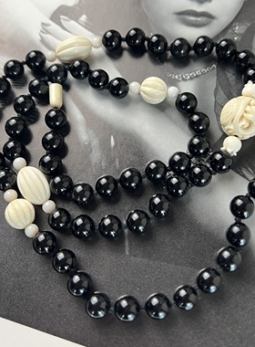 天然黑玛瑙项链vintage古董首饰中古饰品项链黑玛瑙串珠