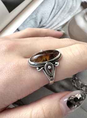 古董首饰玛瑙戒指925纯银