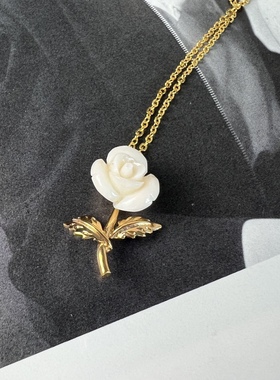 天然宝石吊坠白色项链台湾出口回流古董首饰vintage花朵吊坠