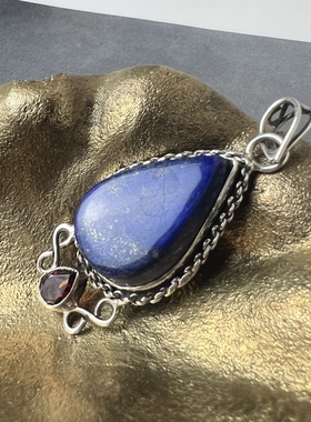 青金石吊坠925纯银古董首饰