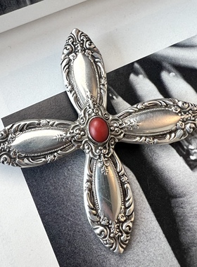 纯银十字架吊坠古董首饰