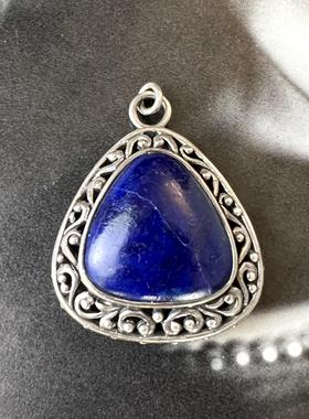 925纯银青金石吊坠古董首饰