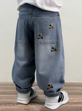 男童牛仔裤秋冬款儿童男宝软牛仔长裤洋气直筒裤男孩秋季加绒裤子