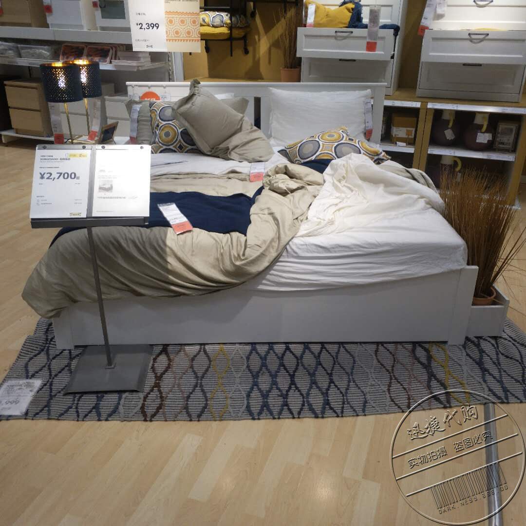 宜家国内代购松耶桑德复古双人床带床板1.5m1.8m白色褐色