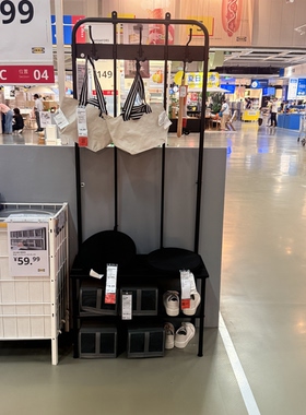 宜家正品代购尼坡森简约现代衣架和带放鞋长凳附衣帽架,黑色