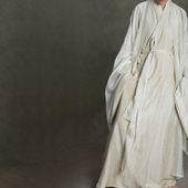 褙子春夏三件套汉服 交领长衫 子后•云山 宋制棉麻布衣风宽袖