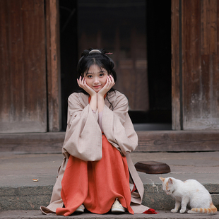 素交领长衫 原创宋制秋冬汉元 宽袖 长衫 套装 宋裤 子后•柿间