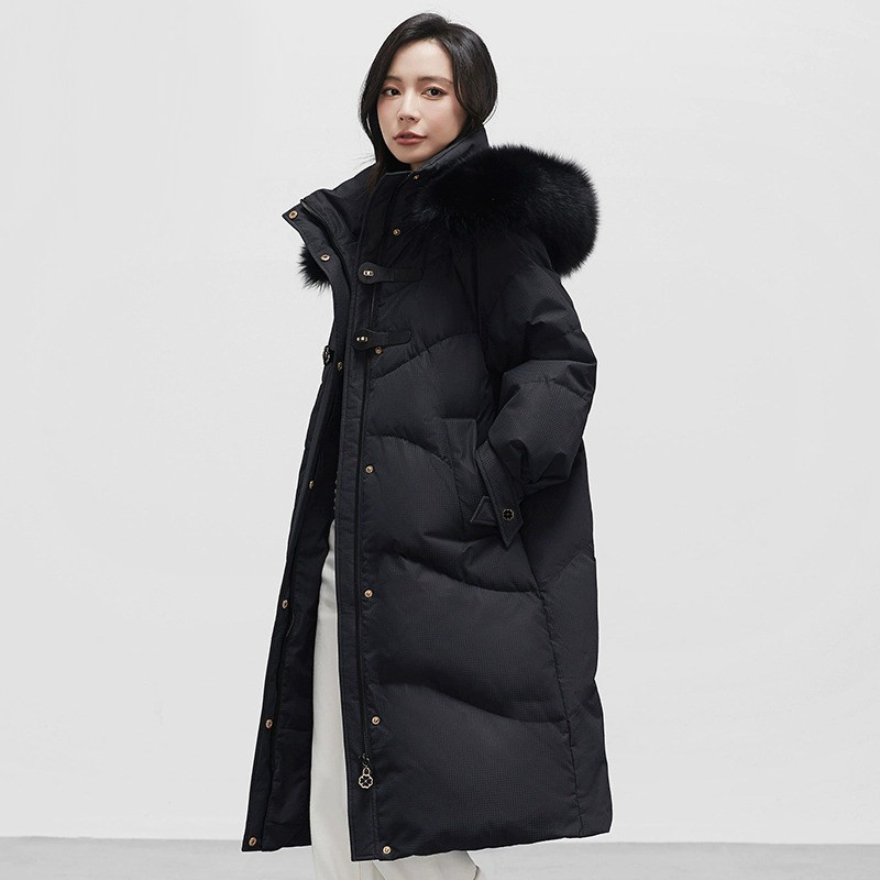 羽绒服女装2025冬季新款洋气韩版宽松加厚中长款外套白鸭绒带毛领