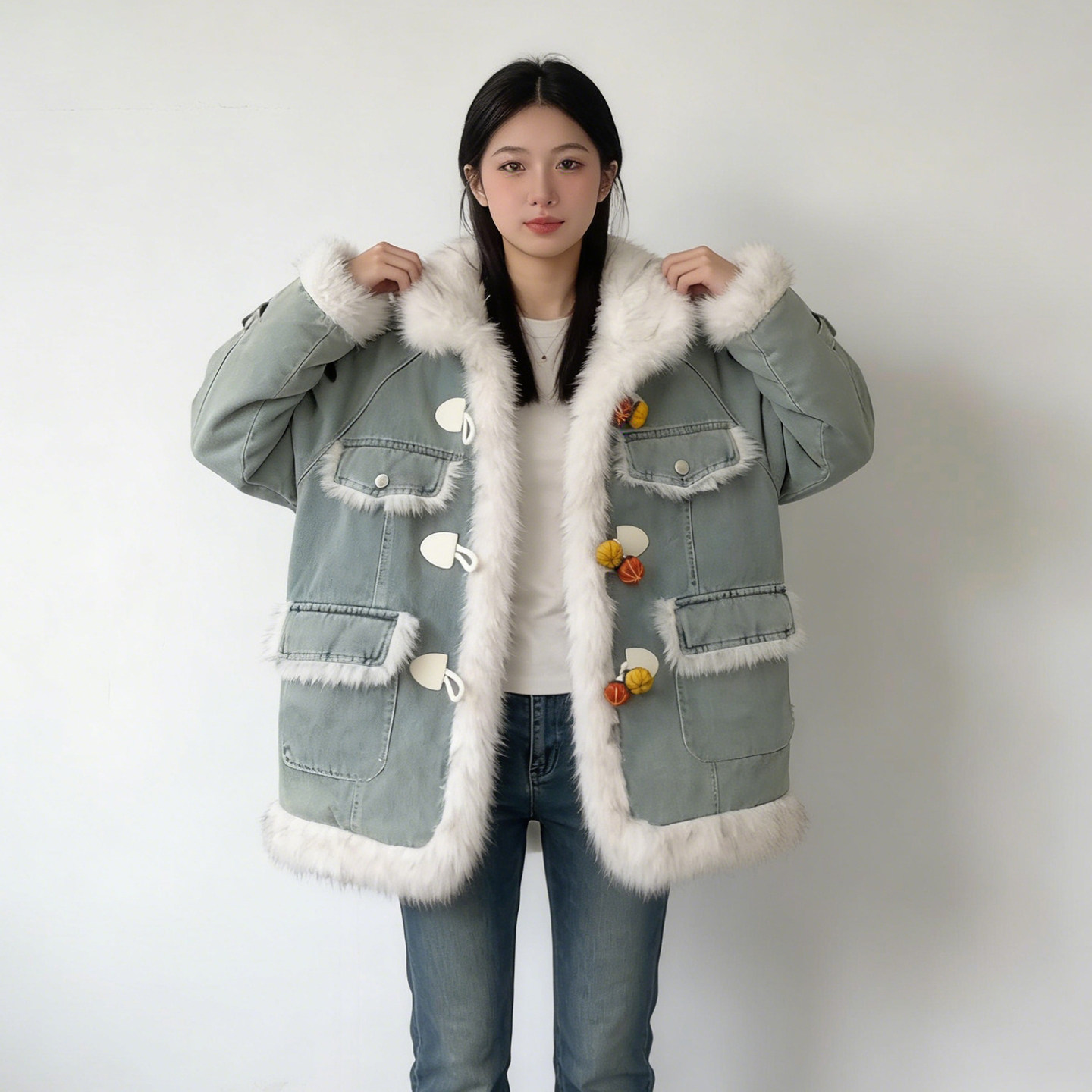 大码胖mm秋冬季羊羔毛拼接牛仔外套胖mm高级感加厚小个子棉衣棉服,女装/女士精品,常规大码外套,淘宝优惠券,粉丝福利购,淘宝优惠卷
