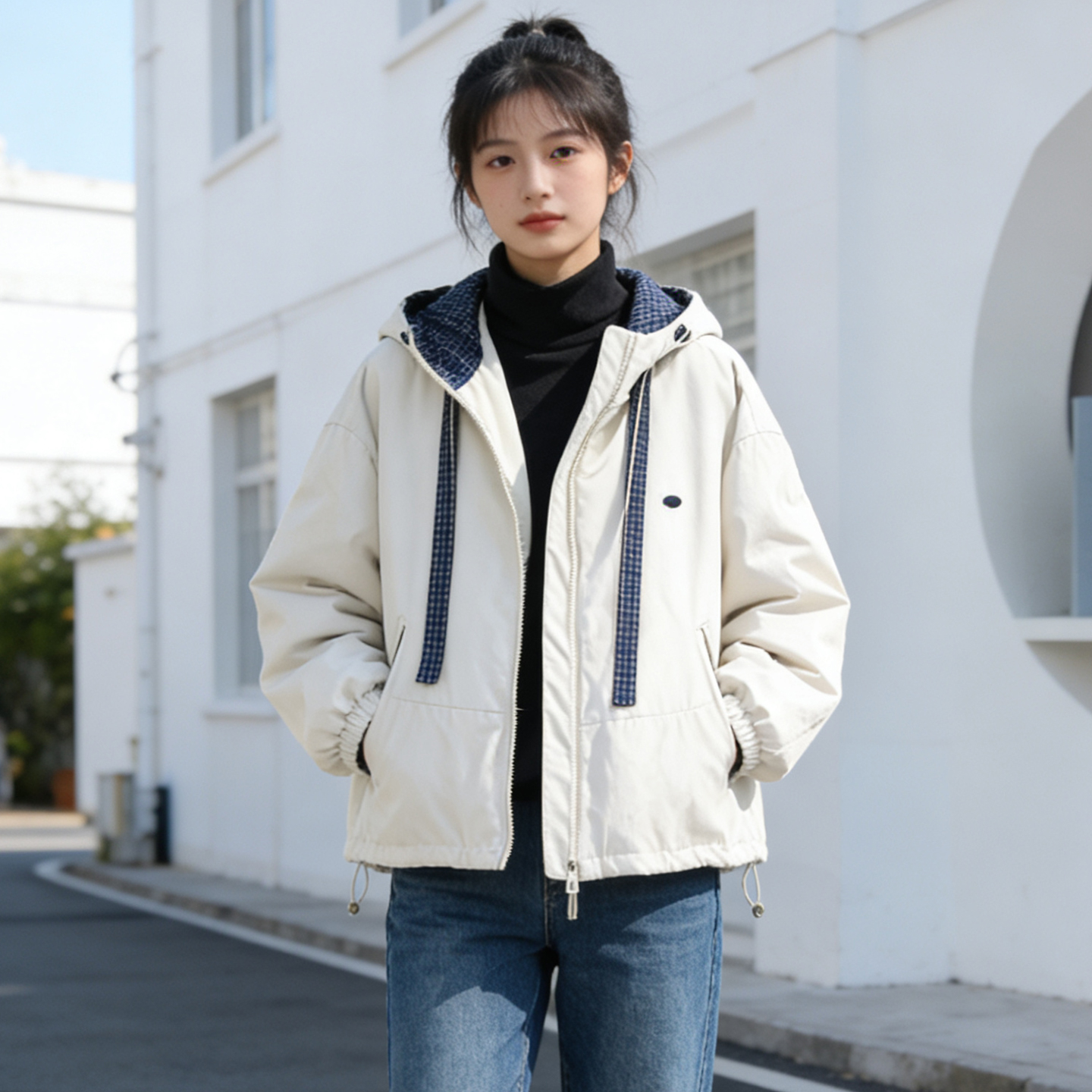 大码胖mm连帽加厚学院风棉服女