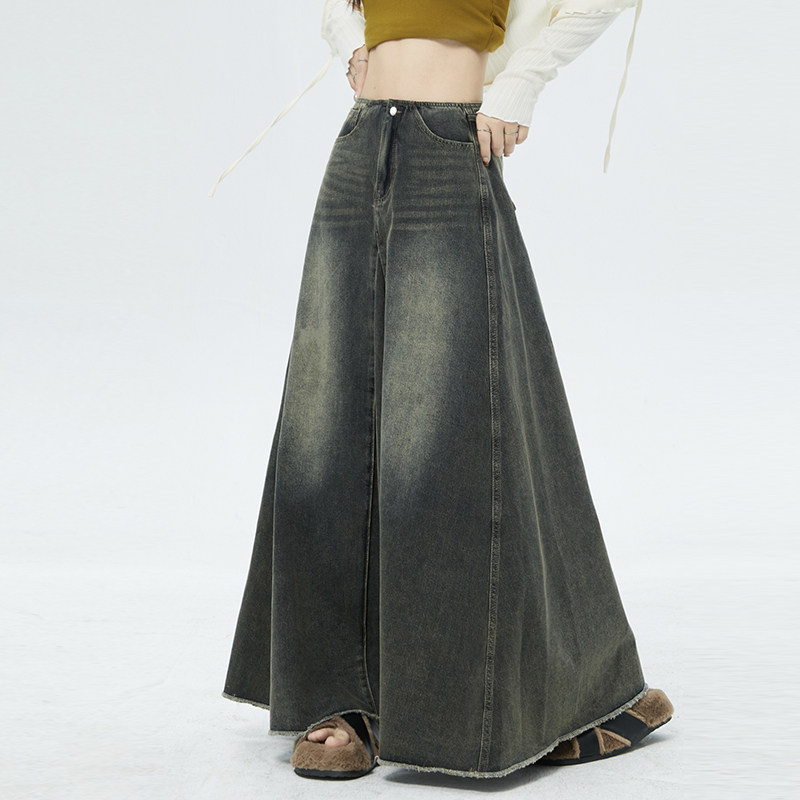 大码300斤胖mm复古水洗牛仔裙女显瘦高腰半身裙a字中长款摆大伞裙,女装/女士精品,大码半身裙,淘宝优惠券,粉丝福利购,淘宝优惠卷