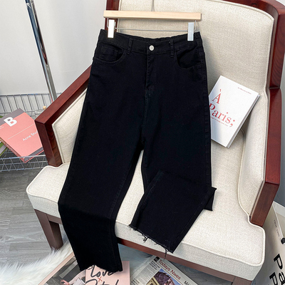 大码女装胖mm高腰直筒阔腿牛仔裤