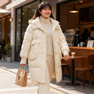 宽松加厚保暖羽绒棉服女胖mm连帽宽松显瘦棉衣外套 中长款 大码 女装
