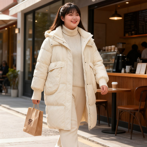 大码女装中长款宽松加厚保暖棉服