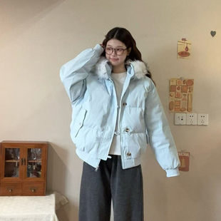 大码 面包服宽松加厚保暖棉衣棉袄外套 胖mm韩系毛领连帽棉服女冬季