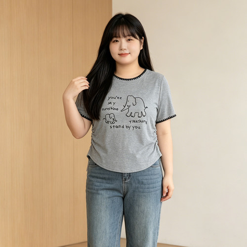 300斤大码胖mm卡通印花短袖T恤女