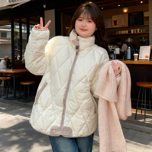 大码女装胖mm菱格棉服女2025冬季