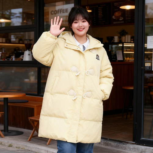 大码胖mm学院风牛角扣羽绒棉服