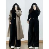 胖mm黑色阔腿牛仔裤 显瘦遮肉直筒裤 女垂感高腰宽松300斤大码 女装