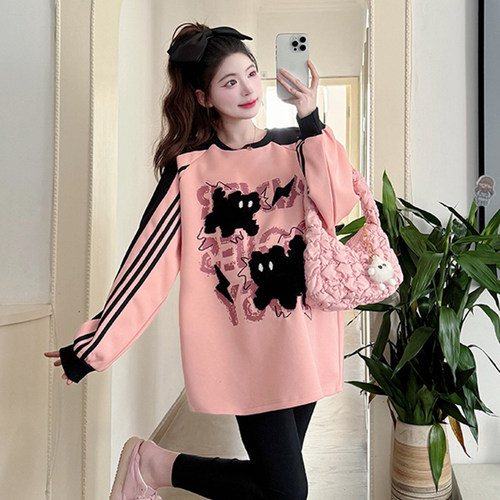 300斤胖mm大码慵懒风卡通刺绣长袖卫衣女秋季宽松设计感休闲上衣 - 封面
