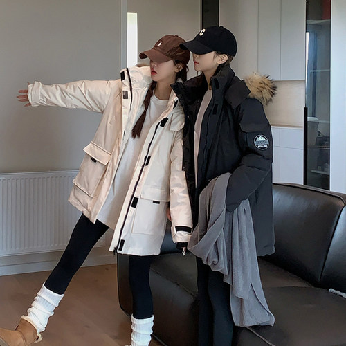 大码女装胖mm工装连帽羽绒棉服女