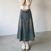 300斤大码 胖mm复古高腰牛仔半身裙女显瘦遮肚百搭中长款 大摆裙子