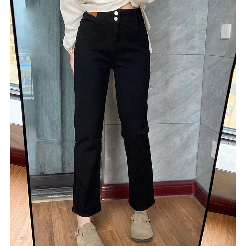 大码女装胖mm高腰直筒阔腿牛仔裤