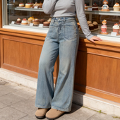 大码 子 女高腰直筒宽松拖地裤 女装 胖mm水洗垂感加绒加厚牛仔阔腿裤