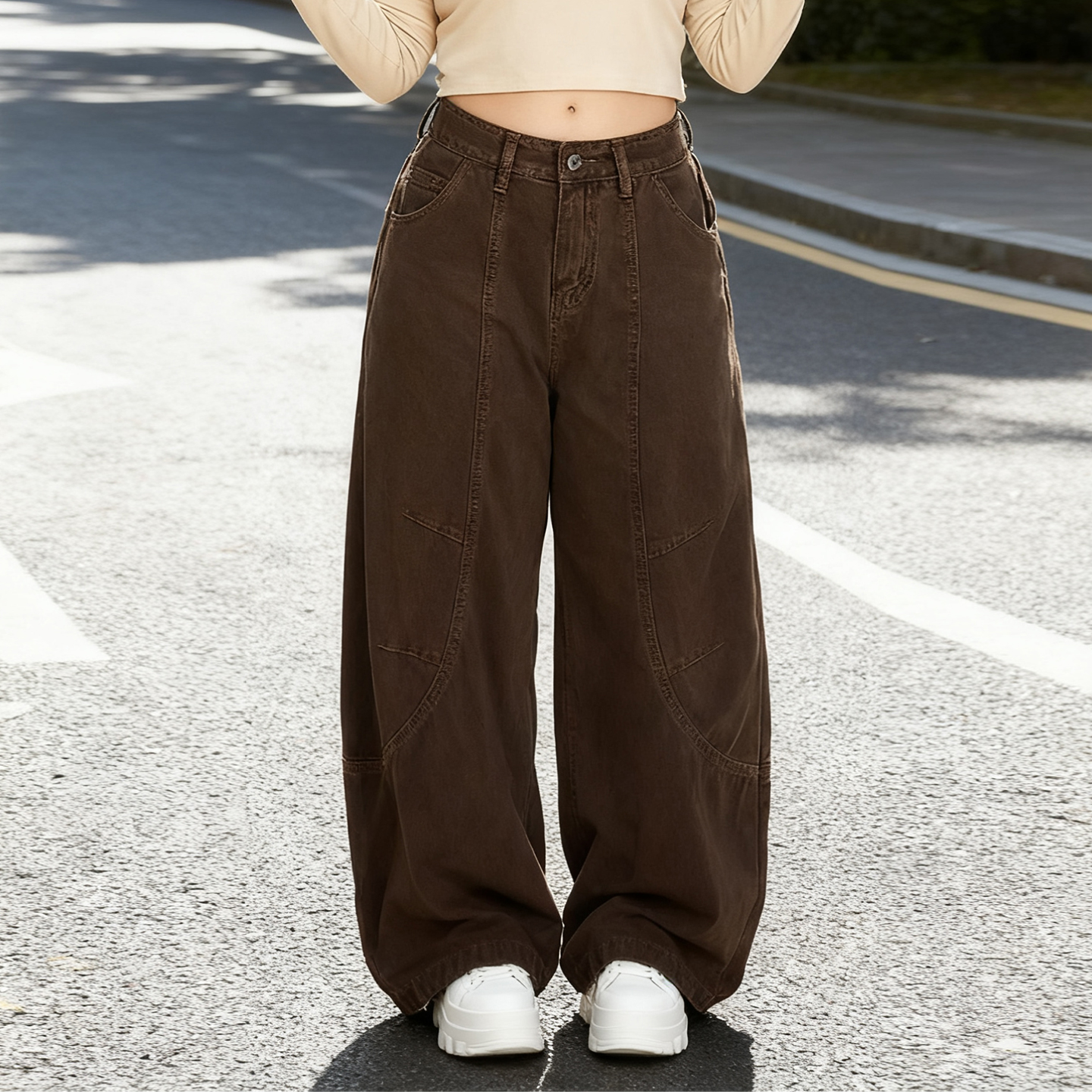 胖mm美式复古阔腿水洗牛仔裤女