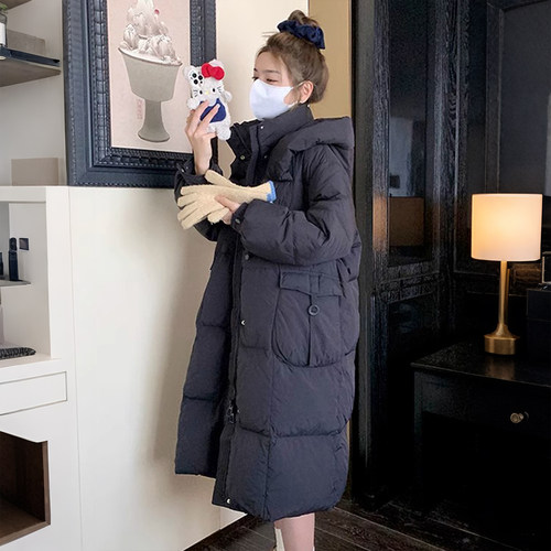 大码胖mm学院风连帽中长款棉服女