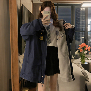 学院风双面穿棉服女宽松加厚外套 工装 2025秋冬新款 300斤胖mm大码