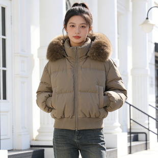 韩系大毛领连帽棉服女宽松加厚保暖外套棉衣棉袄 新款 大码 胖mm冬季